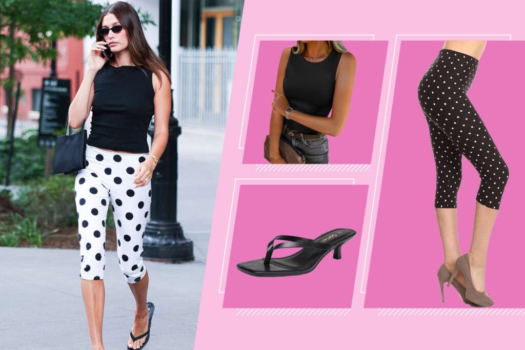 Hailey Bieber Wore Polka-Dot Capri Pants and Flip-Flops, Get the Look