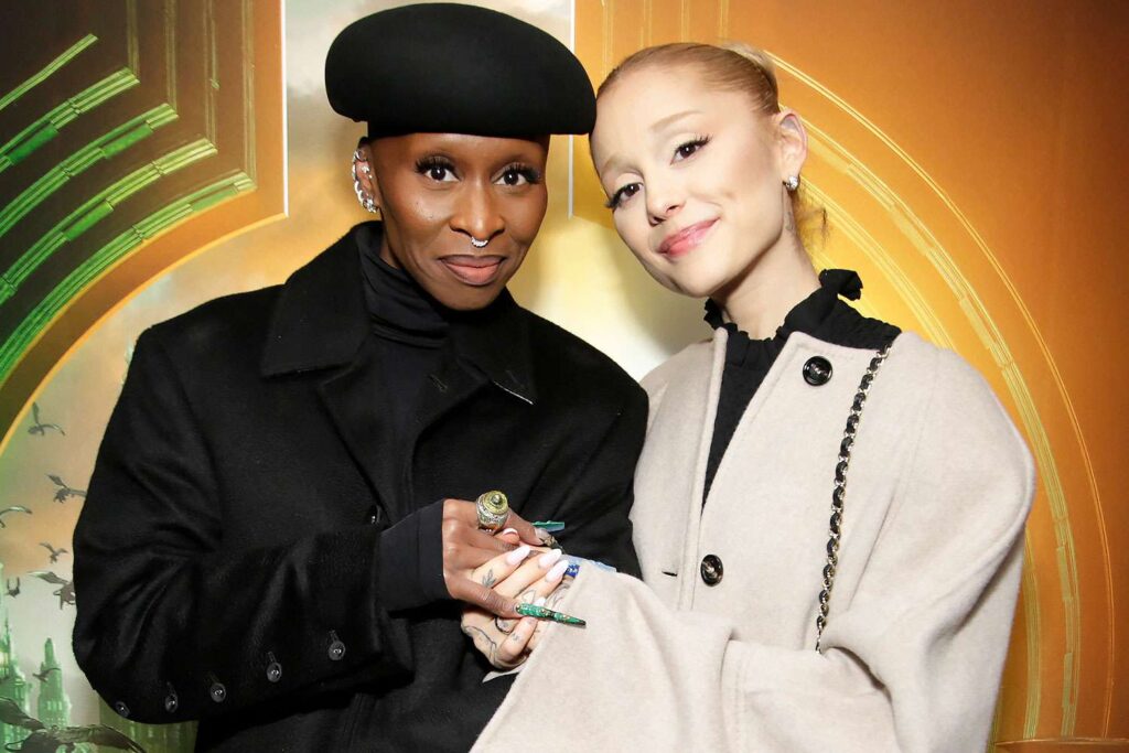 Ariana Grande and Cynthia Erivo Help Clean a Fan After Champagne Spill