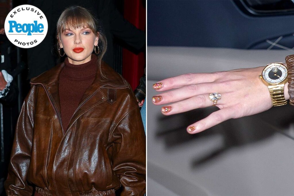 Taylor Swift Pairs $3K Leather Coat with Sparkling Engagement Ring for Night Out (Exclusive)