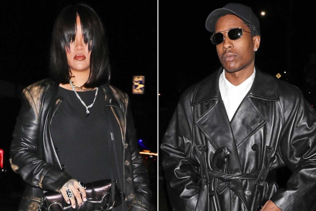 Rihanna and A$AP Rocky Wear Matching Leather Coats on Dinner Date