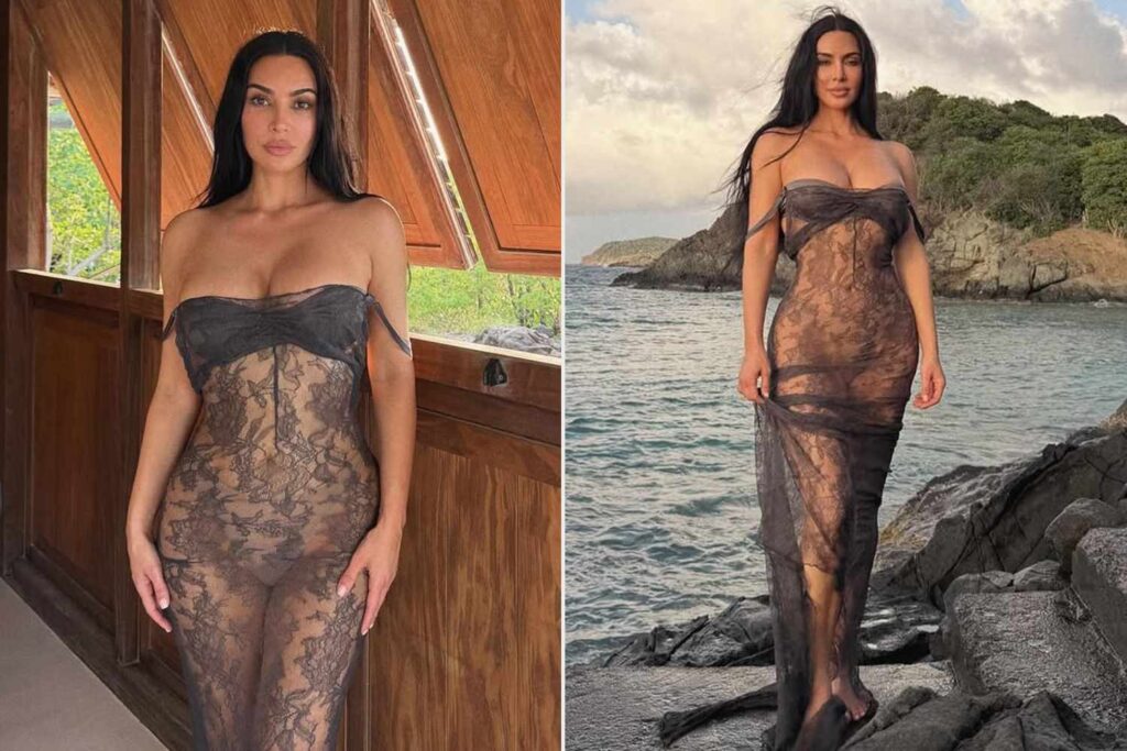 Kim Kardashian Embraces Naked Dressing in Completely Sheer Lace Look