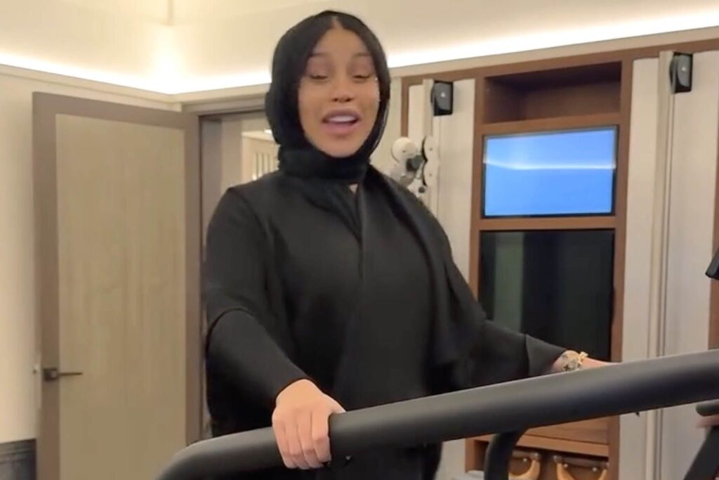 Cardi B Prepares for Upcoming Tour by Running on Treadmill in a Hijab